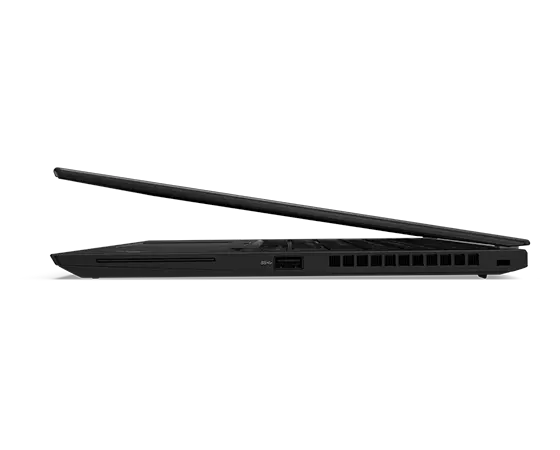 Right-side profile view of Black Lenovo ThinkPad T14s Gen 2 (14” AMD) laptop showing ports.