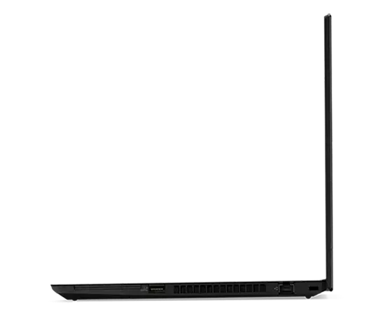 Vue de profil gauche du portable ThinkPad T14 (14″ Intel), ouvert à 90 degrés