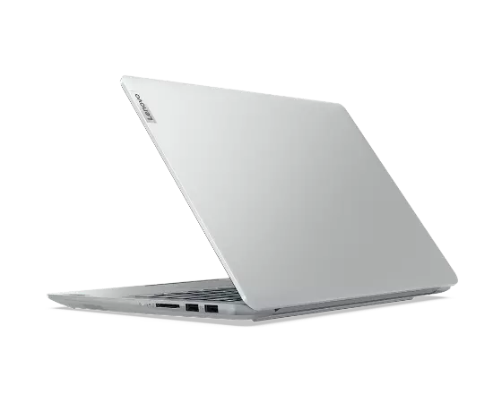 IdeaPad 5 Pro Gen 6 (14” AMD) Cloud Grey 3/4 right rear view, with lid partially open