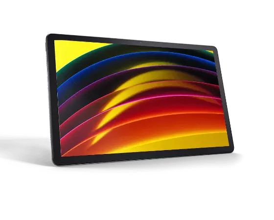 Front view of Lenovo Tab P11 tablet (horizontal) slightly angled to show left side.