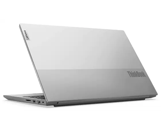 Lenovo ThinkBook 15 Gen 4 (15" AMD) laptop – ¾ right-rear view, lid partially open.