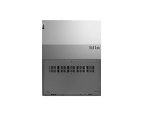 Lenovo ThinkBook 15 Gen 4 (15" AMD) laptop – bottom view, lid open 180 degrees.