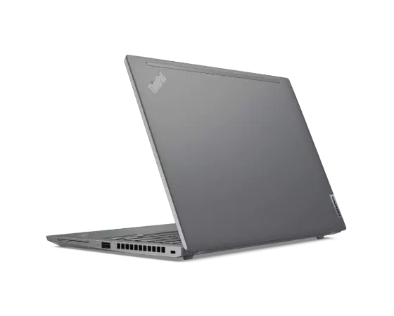 Storm Grey Lenovo ThinkPad X13 Gen 2 (13'' AMD) laptop – ¾ right-rear view with lid partially open.