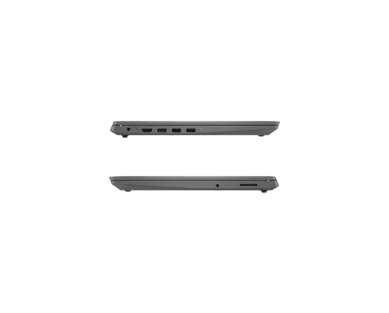 Two Lenovo V14 laptops – stacked left and right side views, with lids closed