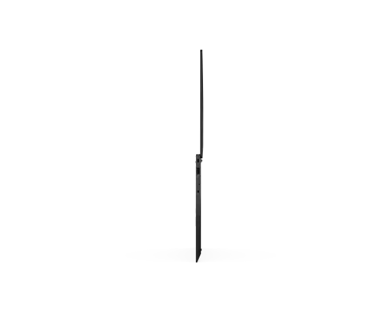 Side profile of super-thin Lenovo ThinkPad X1 Carbon Gen 9 laptop open 180 degrees.