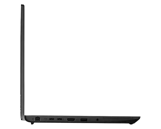 Profil gauche de l’ordinateur portable Lenovo ThinkPad L14 Gen 3 ouvert à 90 degrés.