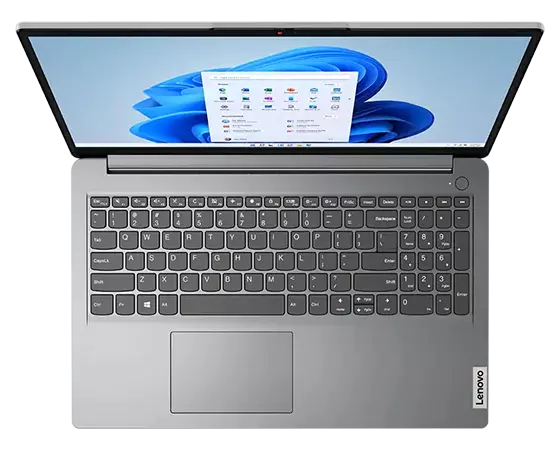  Laptop IdeaPad 1 7ma Gen (15.6”, AMD) abierta, vista superior mostrando el teclado