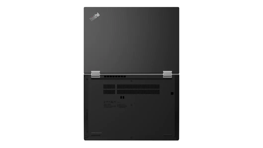 Vue arrière du Lenovo ThinkPad L13 Yoga Gen 2, modèle noir ouvert à 180 degrés
