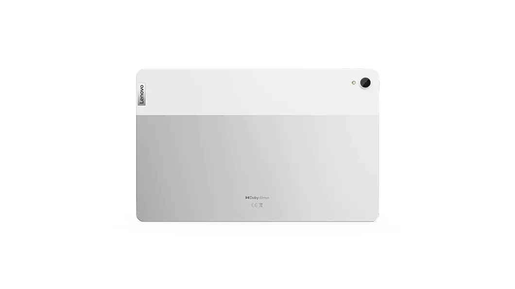 Lenovo Tab P11 Plus tablet in Platinum Grey—rear view.