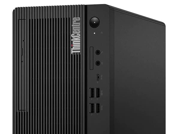 Close-up view of Lenovo ThinkCentre M80t Gen 3 front ports.