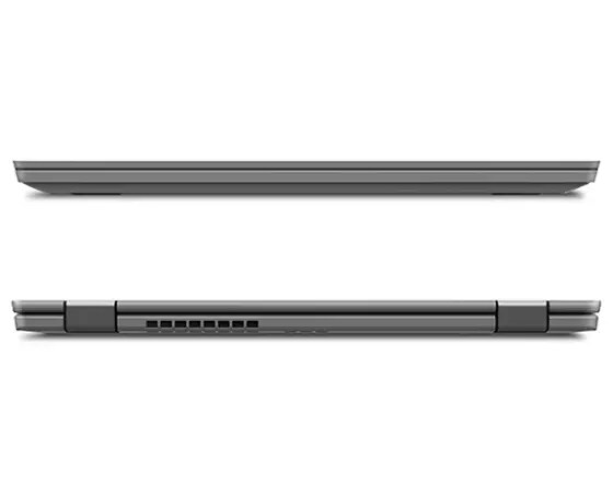 Lenovo ThinkPad L390 Yoga - Two shots pf the silver 2-in-1 laptop, showing the front and rear side