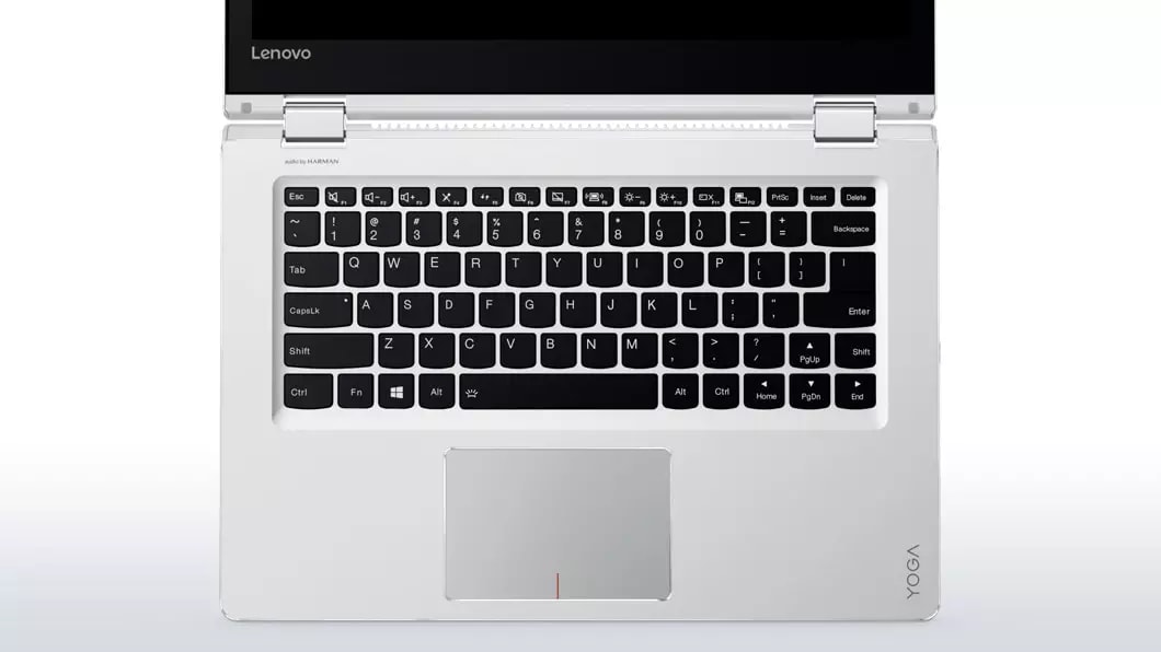 Lenovo Yoga 510 in white, overhead view of keyboard