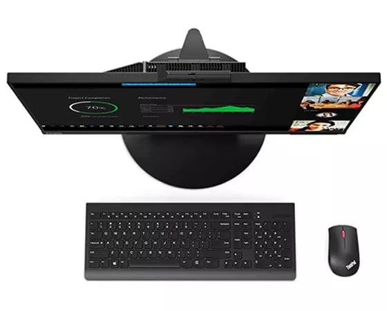 Top view of Lenovo ThinkCentre TIO 27 with mouse and keyboard