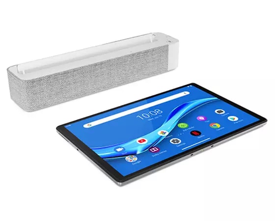 The Smart Tab M10 FHD Plus Gen 2 tablet laying flat in front of the Smart Dock