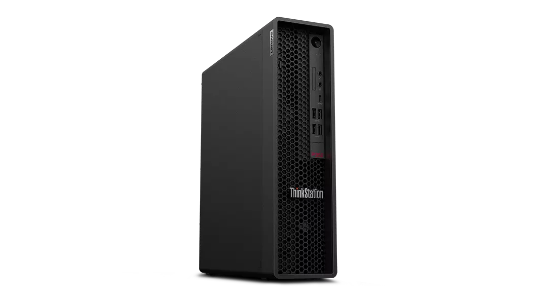 Lenovo ThinkStation P350 SFF workstation—front view, ¾ right-front view from bottom