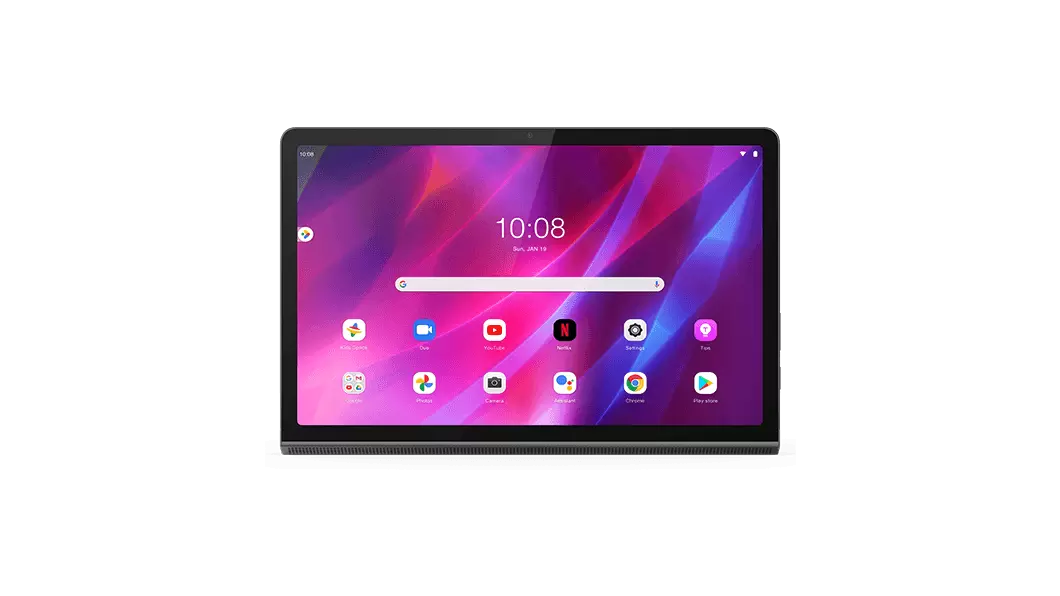 Lenovo Yoga Tab 11 tablet—front view with home screen and app icons on the display