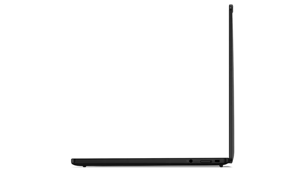 Right-side profile of the Lenovo ThinkPad X13s laptop open 90 degrees. 
