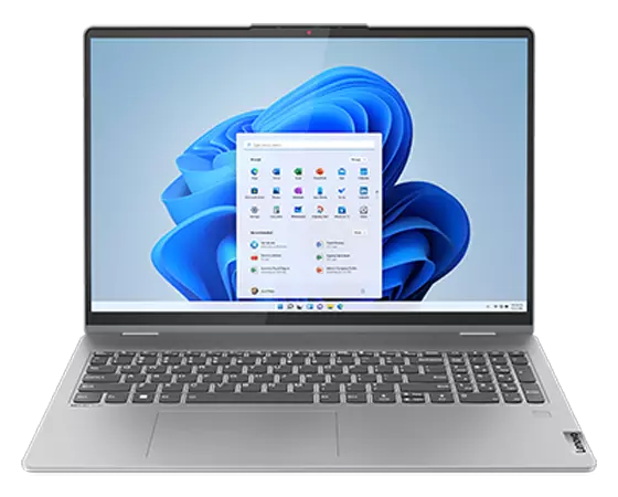 Vue avant du portable IdeaPad Flex 5 Gen 8 avec l’écran allumé