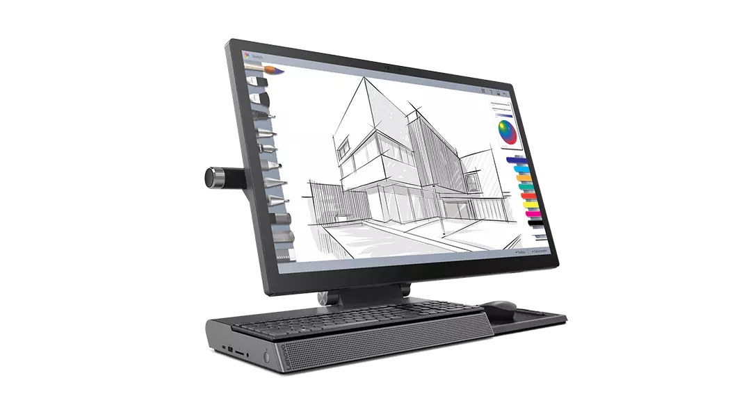 showing side view of Lenovo Yoga A940\'s TuneWheel with display and dedicated keyboard and mouse spots