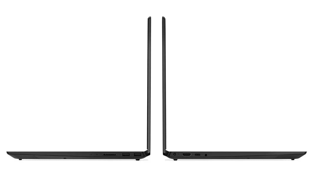 Right and left side view of Lenovo IdeaPad S340 (15, Intel) open 90 degrees