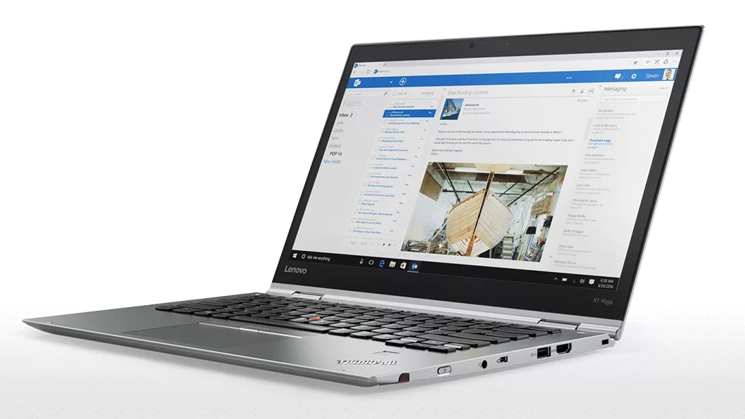 Lenovo ThinkPad X1 Yoga in Silver Front Right Side View in Laptop Mode