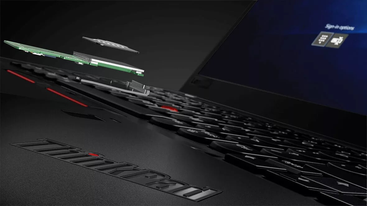 Lenovo ThinkPad X1 Carbon, closeup of fingerprint reader components