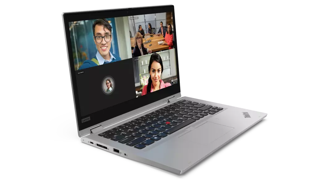 Right three-quarter view of silver Lenovo ThinkPad L13 Yoga Gen 2