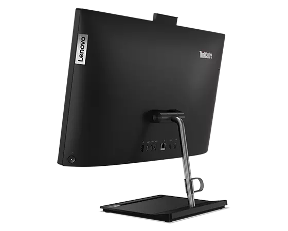 The back of the ThinkCentre Neo 30a Gen 4 (24" Intel) all-in-one business PC, viewed at eye-level from the rear-right side with the back of the pop-up webcam visible.