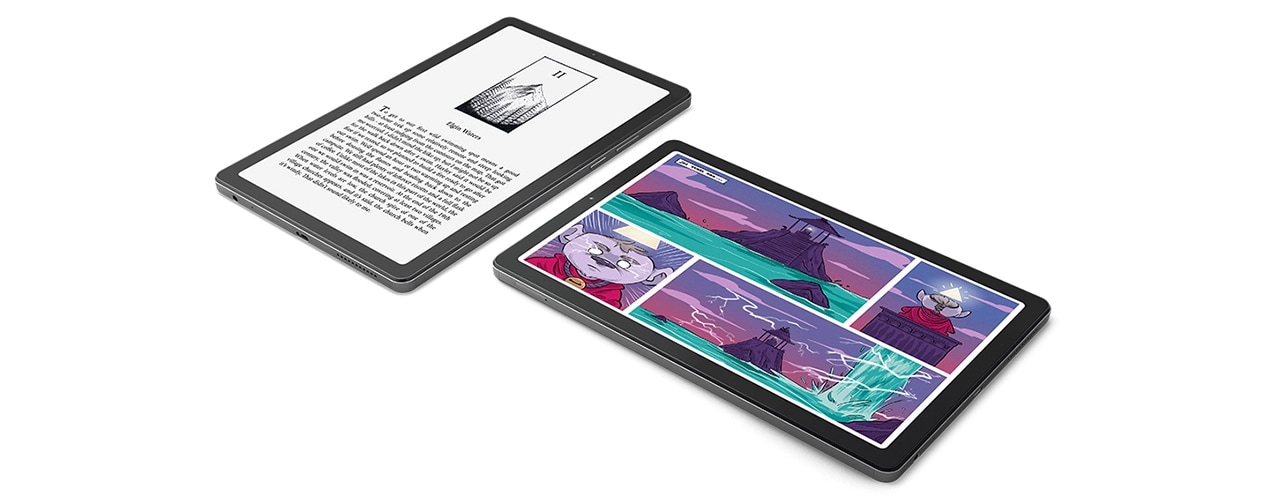 Dos tablets Lenovo Tab M9 en modo lectura