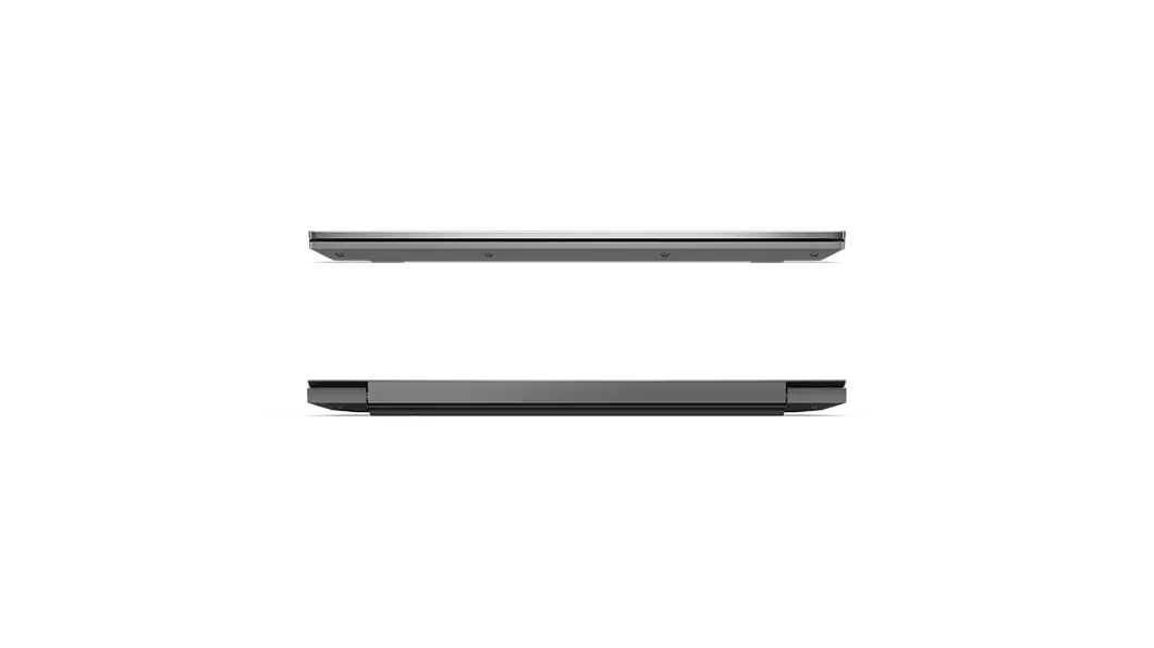 Voor- en achteraanzicht van twee gesloten Lenovo ThinkBook 15p-laptops
