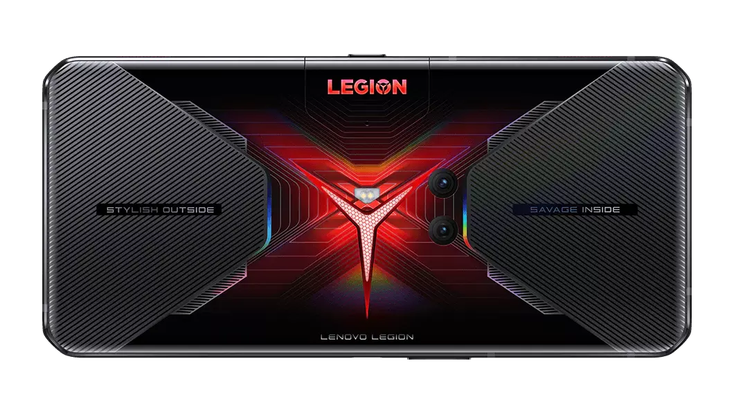 Rear side of the vengeance red Legion Phone Duel showing rear-facing cameras