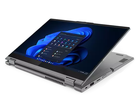 Lenovo ThinkBook 14s Yoga Gen 3 2-in-1 laptop folded back on itself in tablet mode.