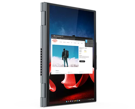 Lenovo ThinkPad X1 Yoga Gen 8 2-in-1 pystyasennossa tablettitilassa.