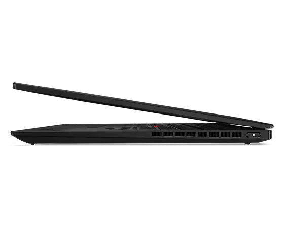 Right-side profile of the Lenovo ThinkPad X1 Nano Gen 3 laptop open slightly, showcasing ports & slots.