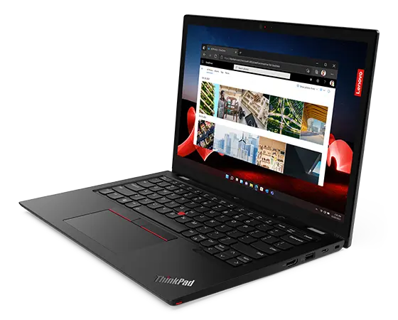 Right-side profile of Lenovo Thinkpad L13 Yoga Gen4 in laptop mode, open 90 degrees.