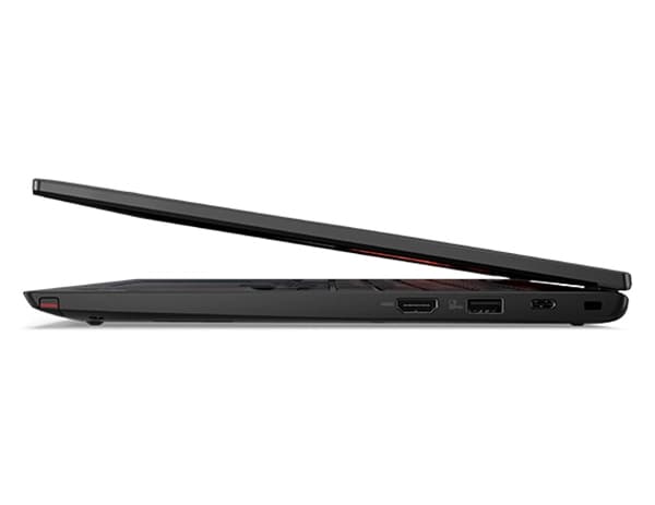 Lenovo ThinkPad L13 Yoga Gen 4, Ansicht von rechts mit Blick auf das Display, um 15 Grad geöffnet.