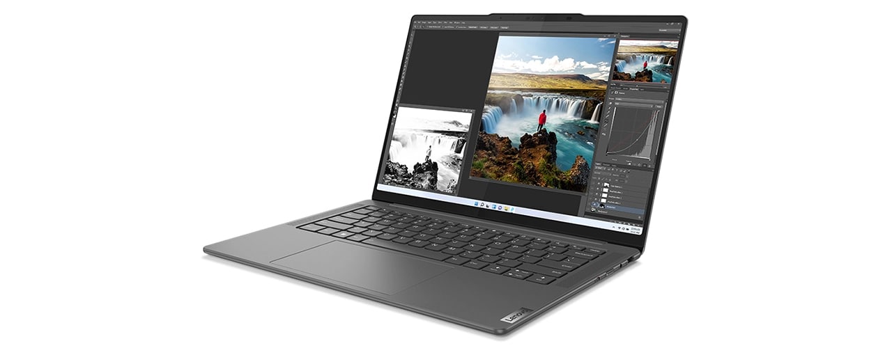 Ноутбук Lenovo Slim Pro 7 Gen 8 із відкритою програмою для редагування фотографій на дисплеї