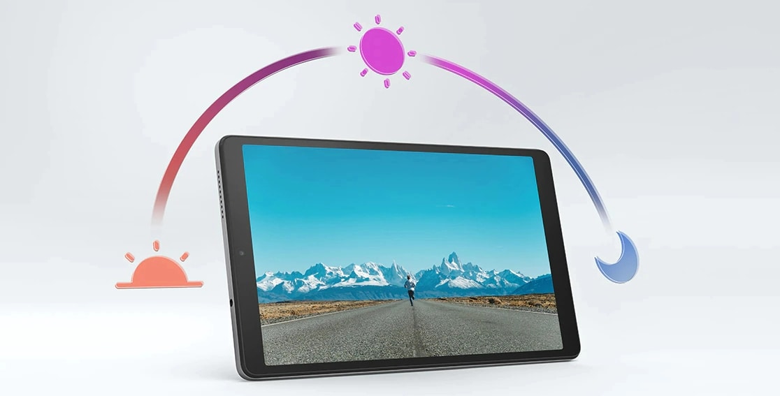 Horizontal Lenovo Tab M8 Gen 4 tablet displaying battery life