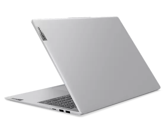Aanzicht vanaf linksachter van IdeaPad Slim 5 Gen 8-laptop in Cloud Grey Metal, 50% geopend