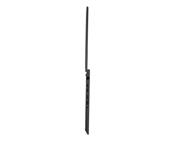Right-side profile of the Lenovo ThinkPad T14 Gen 4 laptop in Thunder Black open 180 degrees.