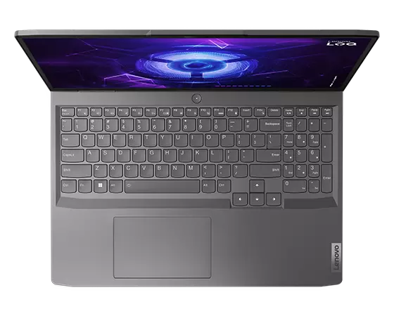 Lenovo LOQ 16IRH8 gaming laptop—from above, lid open