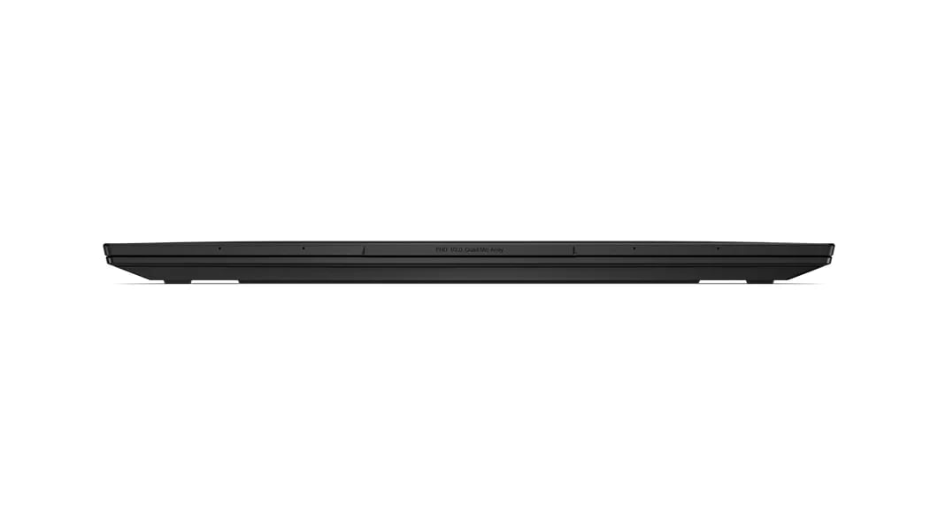 Front profile of Lenovo ThinkPad X1 Carbon Gen 11 laptop closed top, showing top of Communications Bar.