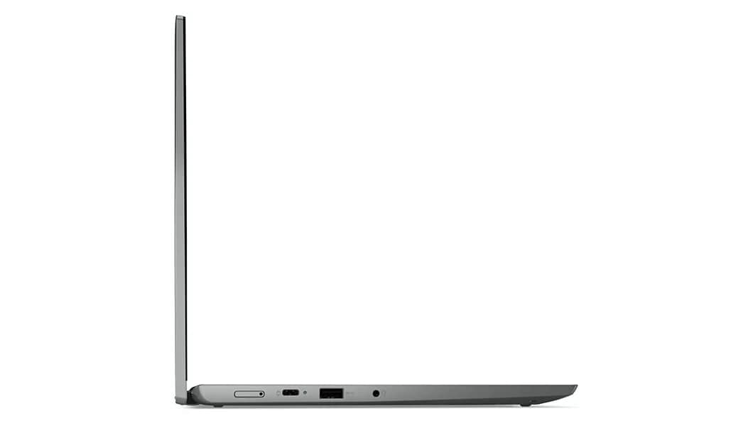 Lenovo Thinkpad L13 Yoga Gen4 left side profile showcasing ports, open 90 degrees.