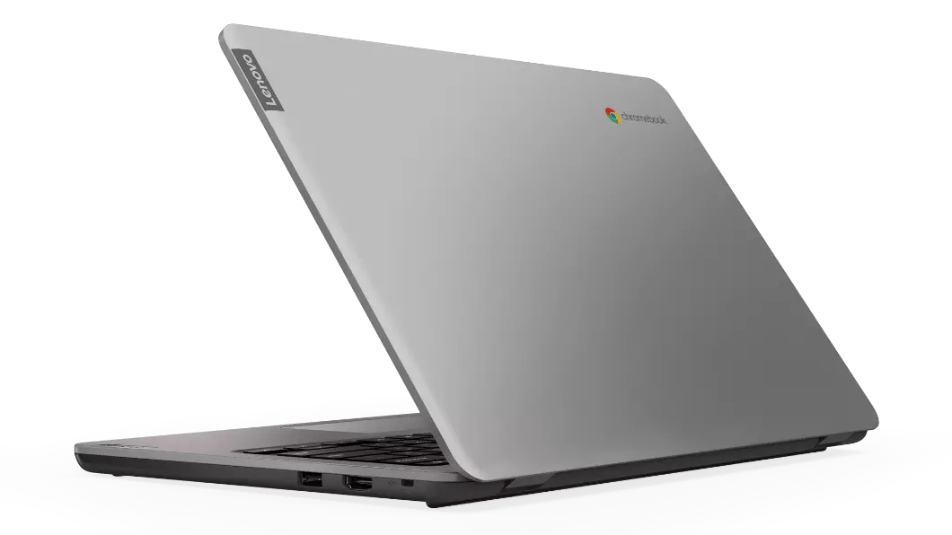 Vista posterior del Chromebook IdeaPad 3 de 6.ª generación (35,56 cm (14'') AMD) completamente abierto