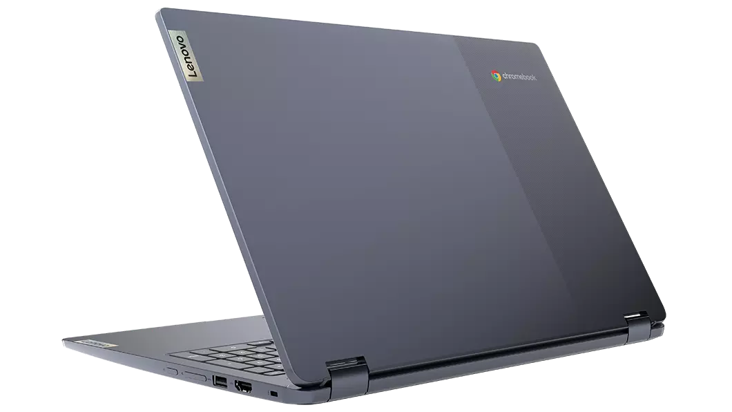 Oversiktsbilde av baksiden av IdeaPad Flex 3i Chromebook i Arctic Grey.