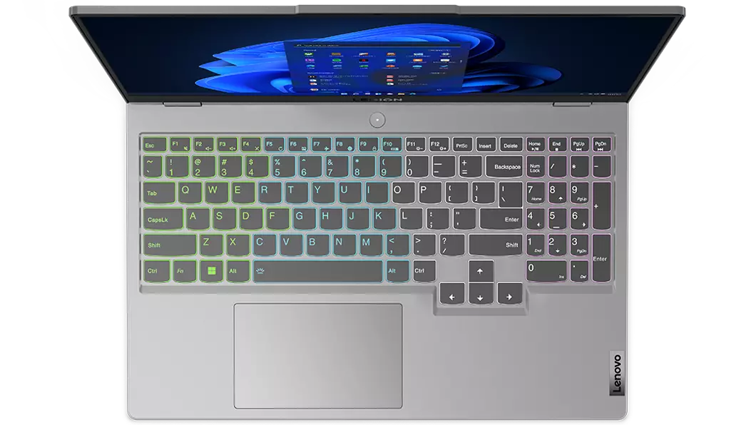 Legion 5i Gen 7 (15, Intel) in Cloud Grey, top view of keyboard