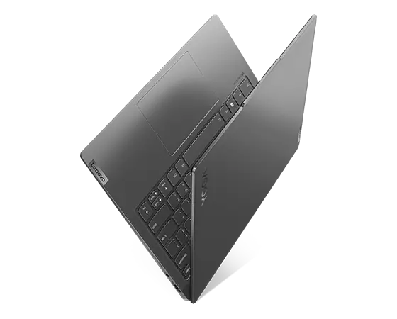Slightly opened Yoga Slim 6 Gen 8 laptop facing up