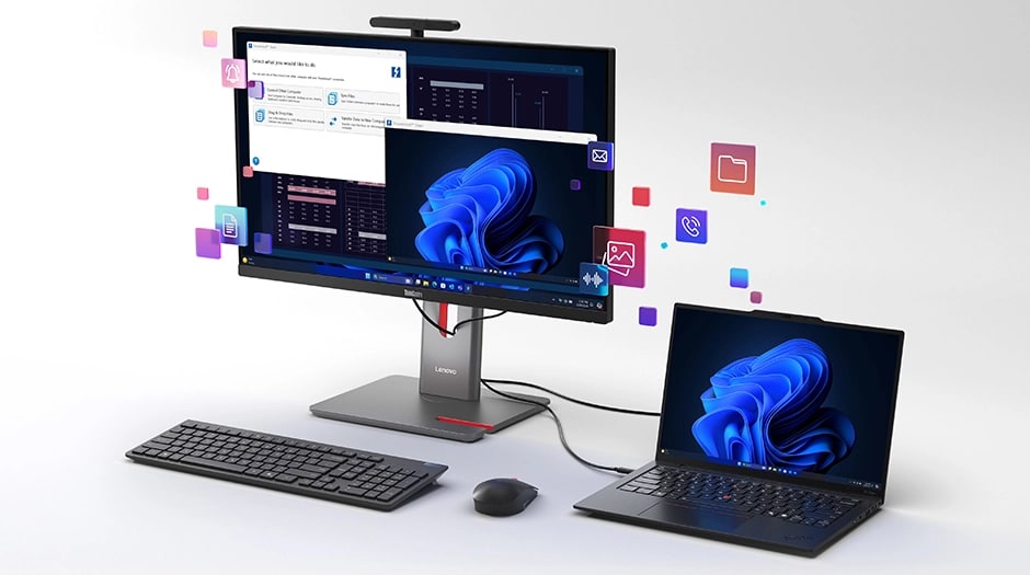 Lenovo ThinkCentre M90a Pro Gen 6 (27 吋 Intel) 電腦，具備強大的周邊裝置配對功能及連接能力，即使是 AI 密集型工作，也能順暢進行多工處理及簡化工作流程。