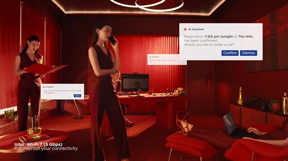辦公室設置中的 Lenovo ThinkCentre M90a Pro Gen 6 (27 吋 Intel) 電腦，讓使用者透過個人化體驗及簡化工作流程，完成更多工作。
